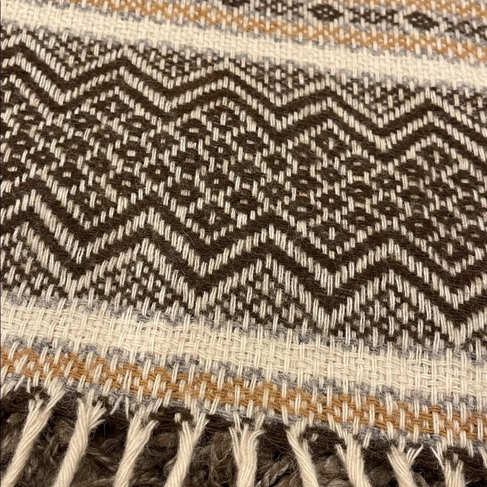 Vintage Faribo 100% Wool Fringe Throw Blanket Gold/Brown Size 50/50